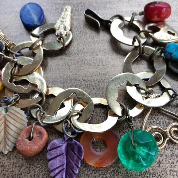 Unique bracelet in gold vermeil with different colored stones and charms - Picture 4 of 7